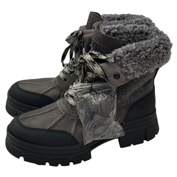 UGG 7.5 ASHTON ADDIE TIPPED SNOW BOOT GREY WATERPROOF FULL-GRAIN LEATHER WOMENS - Picture 6 of 13